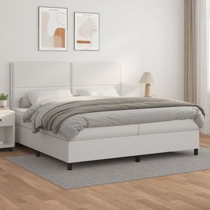 vidaXL Pat box spring cu saltea, alb, 200x200 cm, piele ecologică imagine