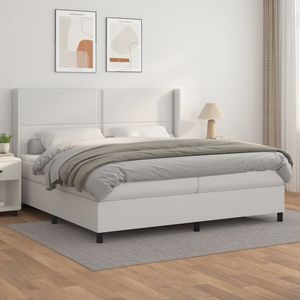 vidaXL Pat box spring cu saltea, alb, 200x200 cm, piele ecologică imagine