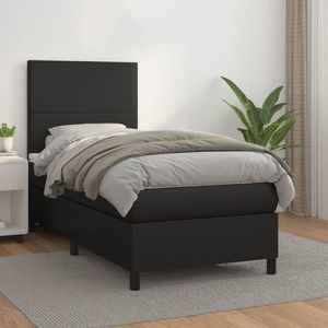 vidaXL Pat box spring cu saltea, negru, 80x200 cm, piele ecologică imagine