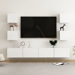 vidaXL Set de dulapuri TV, 6 piese, alb extralucios, lemn prelucrat imagine