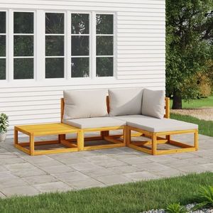 vidaXL Set mobilier grădină, perne gri deschis, 4 piese, lemn masiv imagine
