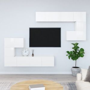 vidaXL Dulap TV montat pe perete, alb extralucios, lemn prelucrat imagine