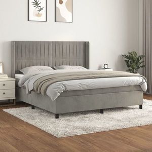 vidaXL Pat box spring cu saltea, gri deschis, 160x200 cm, catifea imagine