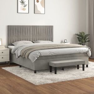 vidaXL Pat box spring cu saltea, gri deschis, 160x200 cm, catifea imagine