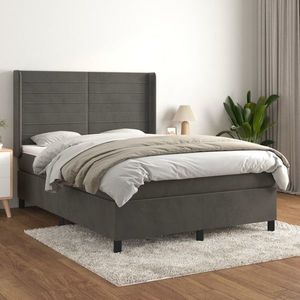 vidaXL Pat box spring cu saltea, gri închis, 140x200 cm, catifea imagine