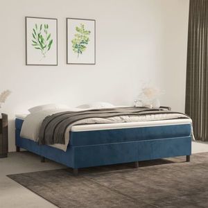 vidaXL Pat box spring cu saltea, albastru închis, 160x200 cm, catifea imagine