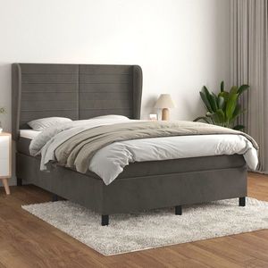 vidaXL Pat box spring cu saltea, gri închis, 140x190 cm, catifea imagine