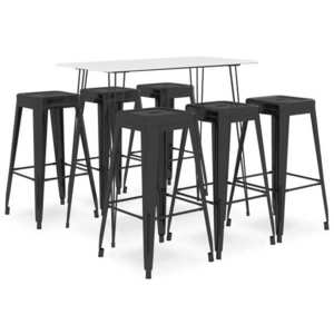 vidaXL Set mobilier de bar, 7 piese, alb și negru imagine