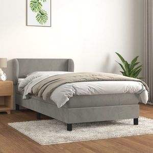 vidaXL Pat box spring cu saltea, gri deschis, 90x190 cm, catifea imagine