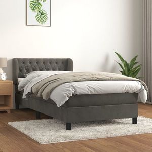 vidaXL Pat box spring cu saltea, gri închis, 90x190 cm, catifea imagine