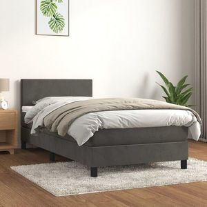 vidaXL Pat box spring cu saltea, gri închis, 90x190 cm, catifea imagine