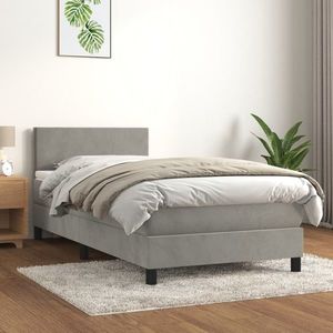 vidaXL Pat box spring cu saltea, gri deschis, 90x190 cm, catifea imagine