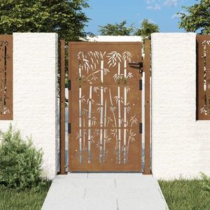 vidaXL Poartă pentru grădină, 105x130 cm, oțel corten, model bambus imagine