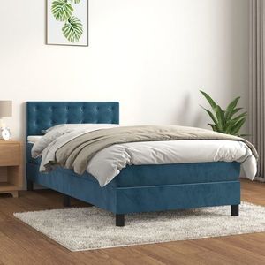 vidaXL Pat box spring cu saltea, albastru închis, 90x190 cm, catifea imagine