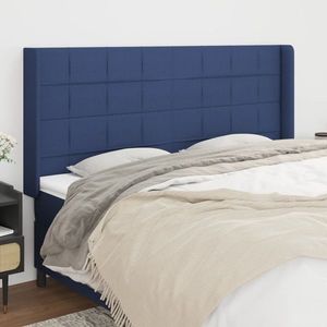 vidaXL Tăblie de pat cu aripioare, albastru, 203x16x118/128 cm, textil imagine