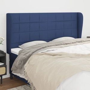 vidaXL Tăblie de pat cu aripioare, albastru, 203x23x118/128 cm, textil imagine