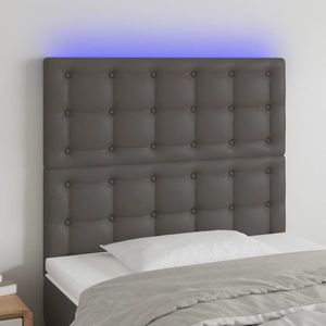 vidaXL Tăblie de pat cu LED, gri, 100x5x118/128 cm, piele ecologică imagine