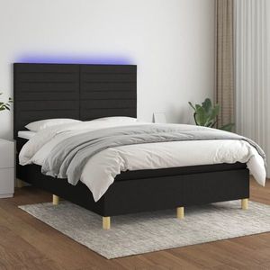 vidaXL Pat cu arcuri, saltea și LED, negru, 140x190 cm, textil imagine