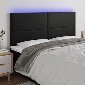 vidaXL Tăblie cu LED-uri, negru, 160x5x118/128 cm, piele ecologică imagine