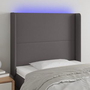 vidaXL Tăblie de pat cu LED, gri , 93x16x118/128 cm, piele ecologică imagine