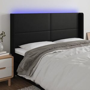 vidaXL Tăblie de pat cu LED, negru, 163x16x118/128 cm, piele ecologică imagine