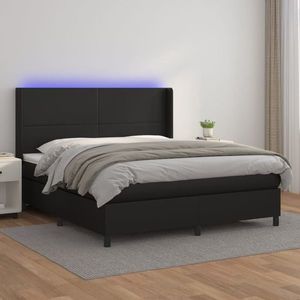 vidaXL Pat cu arcuri, cu saltea și LED, negru, 160x200 cm, piele eco imagine