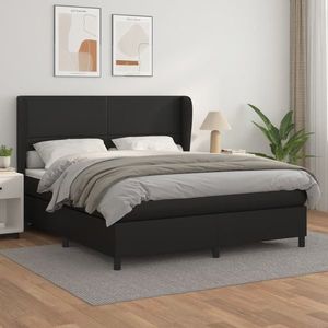 vidaXL Pat box spring cu saltea, negru, 160x200 cm, piele ecologică imagine