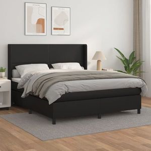 vidaXL Pat box spring cu saltea, negru, 160x200 cm, piele ecologică imagine