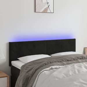 vidaXL Tăblie de pat cu LED, negru, 144x5x78/88 cm, catifea imagine
