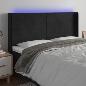 vidaXL Tăblie de pat cu LED, negru, 163x16x118/128 cm, catifea imagine