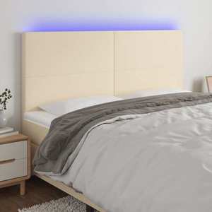 vidaXL Tăblie de pat cu LED, crem, 160x5x118/128 cm, textil imagine