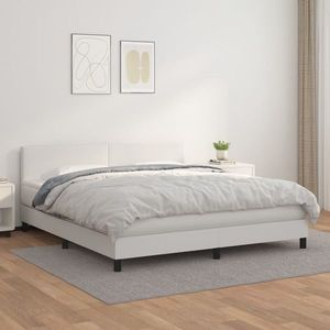 vidaXL Pat box spring cu saltea, alb, 160x200 cm, piele ecologică imagine