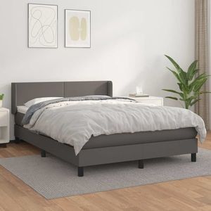 vidaXL Pat box spring cu saltea, gri, 140x200 cm, piele ecologică imagine