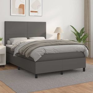 vidaXL Pat box spring cu saltea, gri, 140x200 cm, piele ecologică imagine