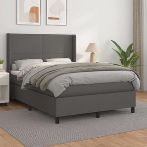 vidaXL Pat box spring cu saltea, gri, 140x200 cm, piele ecologică imagine