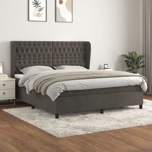 vidaXL Pat box spring cu saltea, gri închis, 160x200 cm, catifea imagine