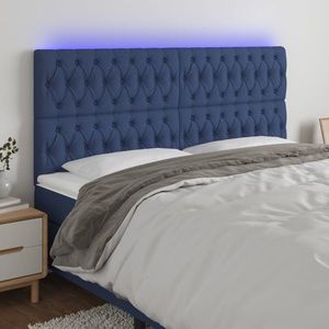 vidaXL Tăblie de pat cu LED, albastru, 180x7x118/128 cm, textil imagine