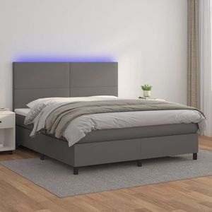 vidaXL Pat cu arcuri, saltea și LED, gri, 160x200 cm, piele ecologică imagine