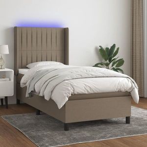 vidaXL Pat cu arcuri, saltea și LED, gri taupe, 90x190 cm, textil imagine