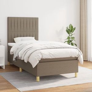 vidaXL Pat box spring cu saltea, gri taupe, 90x190 cm, textil imagine