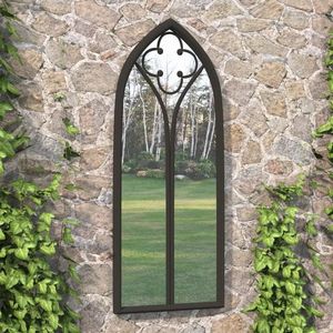 vidaXL Oglindă de grădină, negru, 100x45 cm, fier, uz exterior imagine