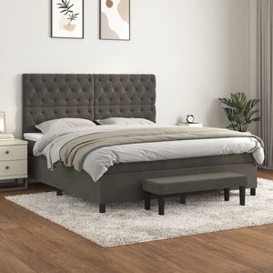 vidaXL Pat box spring cu saltea, gri închis, 160x200 cm, catifea imagine