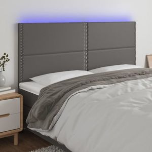 vidaXL Tăblie de pat cu LED, gri, 180x5x118/128 cm, piele ecologică imagine