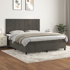 vidaXL Pat box spring cu saltea, gri închis, 160x200 cm, catifea imagine