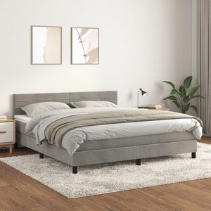 vidaXL Pat box spring cu saltea, gri deschis, 160x200 cm, catifea imagine