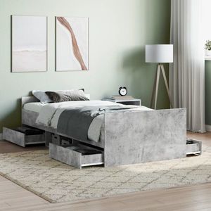 vidaXL Cadru de pat cu tăblie la cap/picioare, gri beton, 90x200 cm imagine