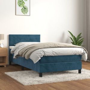 vidaXL Pat box spring cu saltea, albastru închis, 90x190 cm, catifea imagine