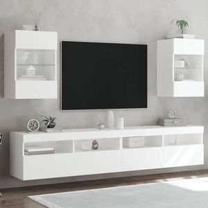 vidaXL Comode TV de perete cu lumini LED, 2 buc., alb, 40x30x60, 5 cm imagine