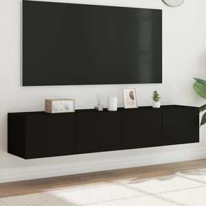 vidaXL Comode TV de perete cu lumini LED, 2 buc., negru, 80x35x31 cm imagine