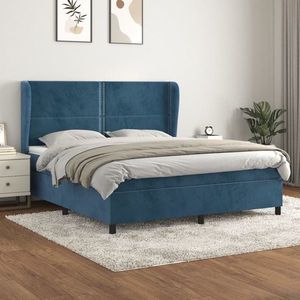 vidaXL Pat box spring cu saltea, albastru închis, 160x200 cm, catifea imagine